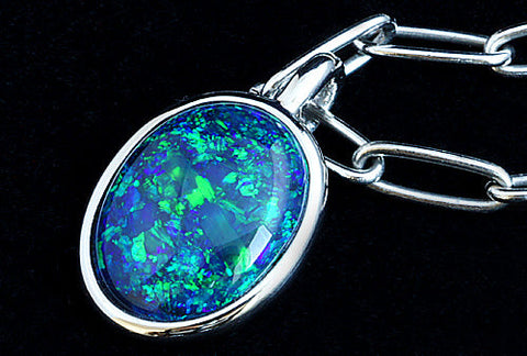 Black Opal Platinum Pendant and Chain